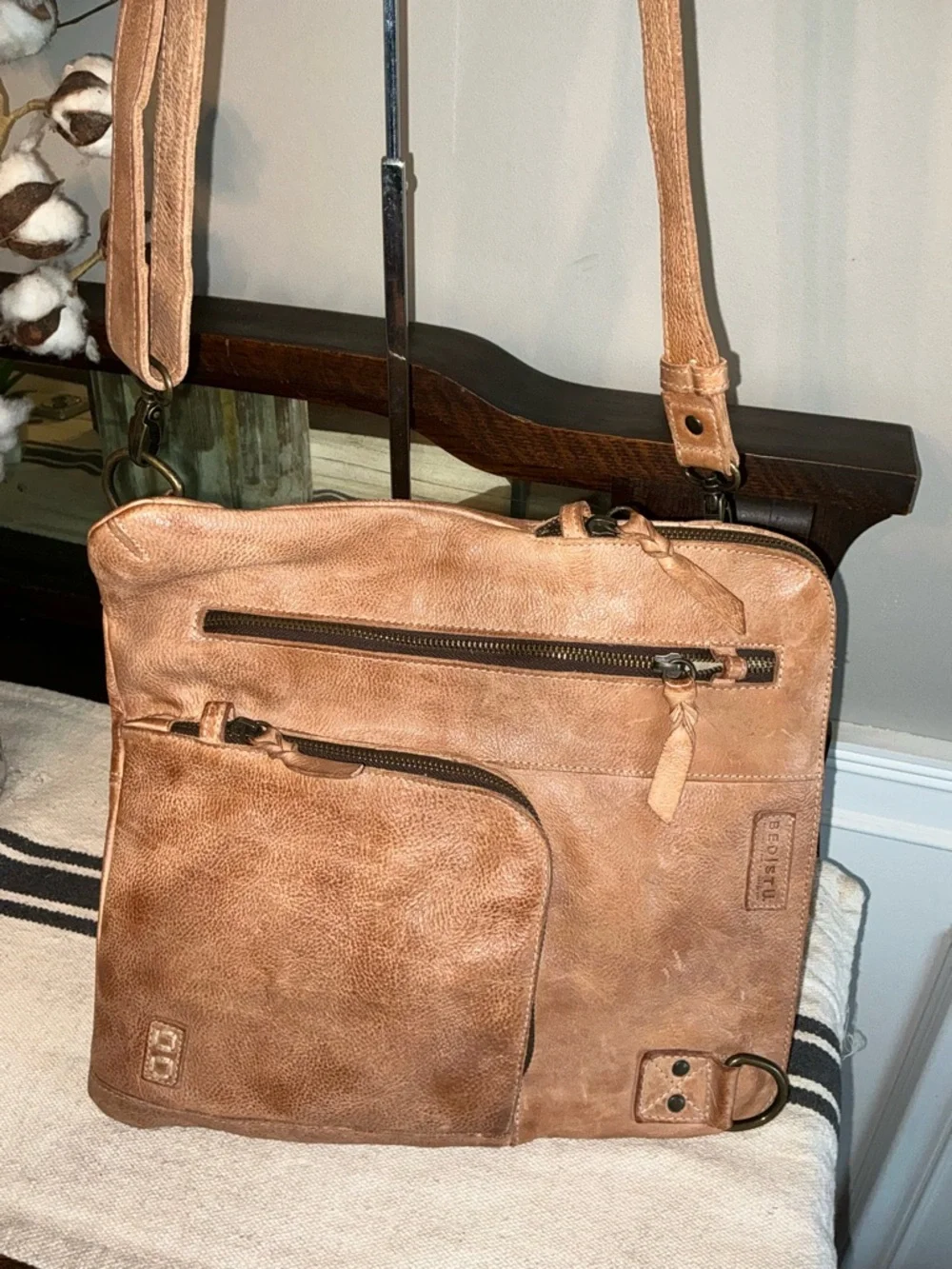 Bed Stu Aiken Leather Crossbody Convertible Bag Tan OATS DD Retail $280 - Picture 11 of 15